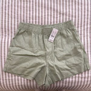 Women's Green Linen Shorts